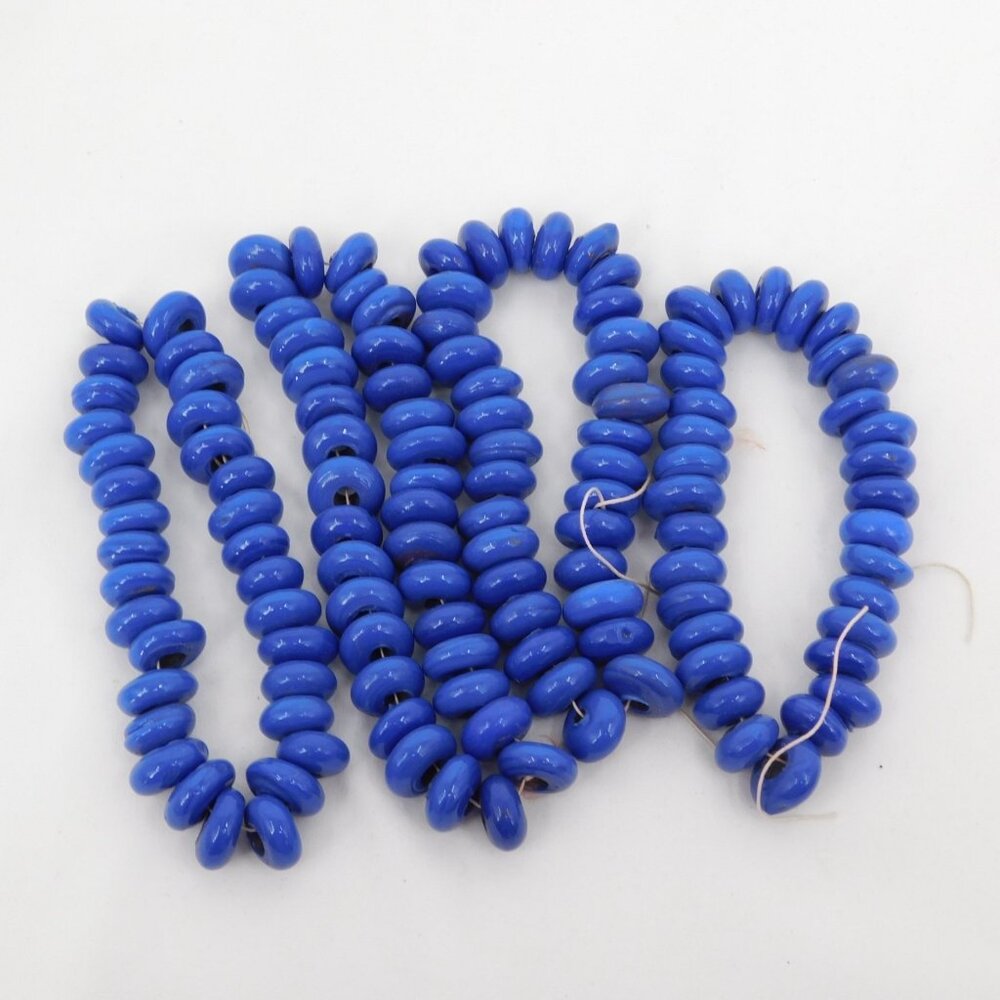 4 Strands Medium Blue Disk Beads 16mm Dia. x 6mm Wide 130 Beads Total Heavy DIY